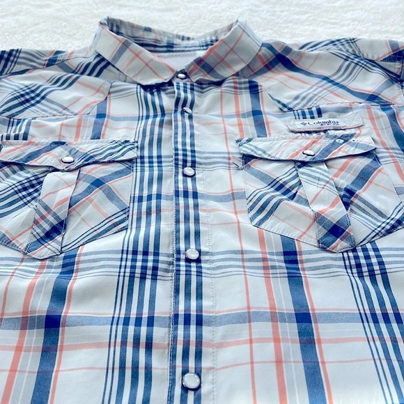 Columbia PFG Beadhead Guide Plaid L/S Shirt Size Large Pearl Snaps Outdoor - Picture 4 of 17